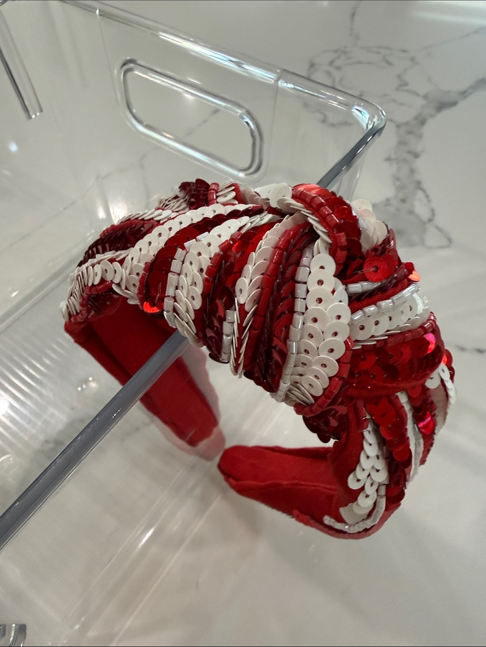 Red & White Sequin Knotted Headband